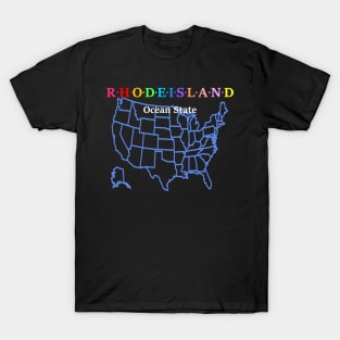 Rhode Island, USA. Ocean State. (With Map) T-Shirt